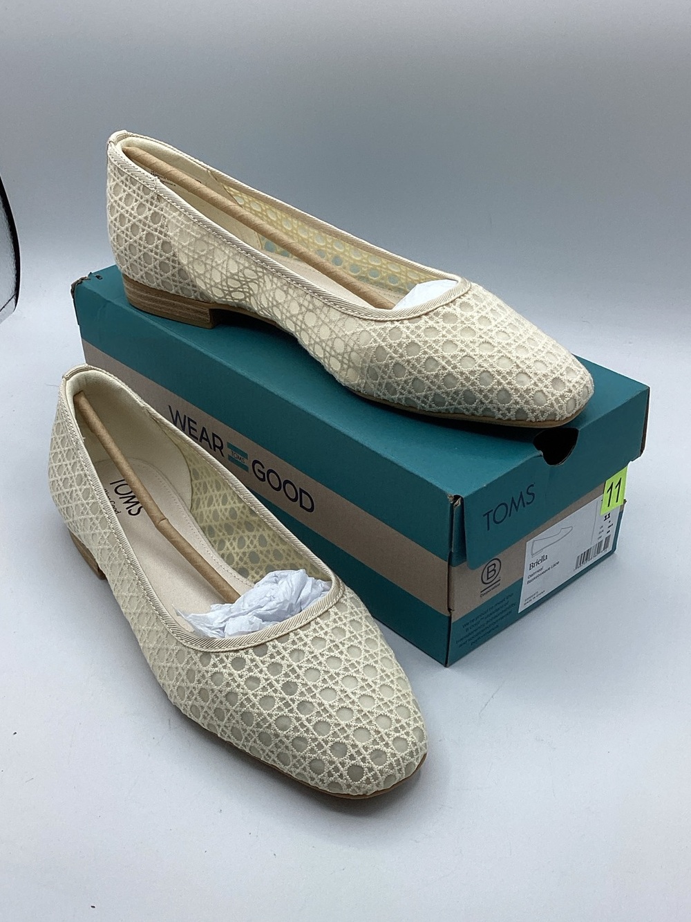 TOMS Brielle Oatmeal Basketweave Lace Cream Ballet Flats Sz 11